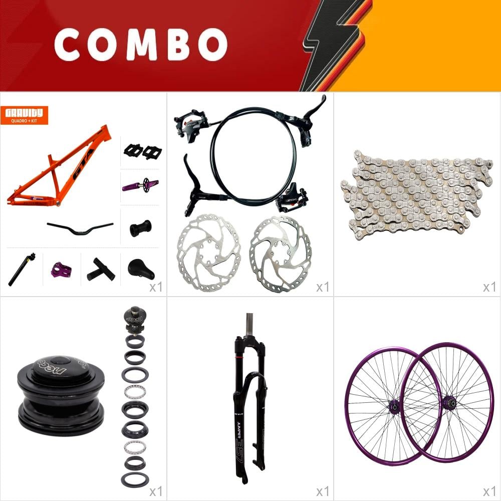   combo gravity laranja com freio hidraulico - sem pneus e câmaras de ar - confira os itens