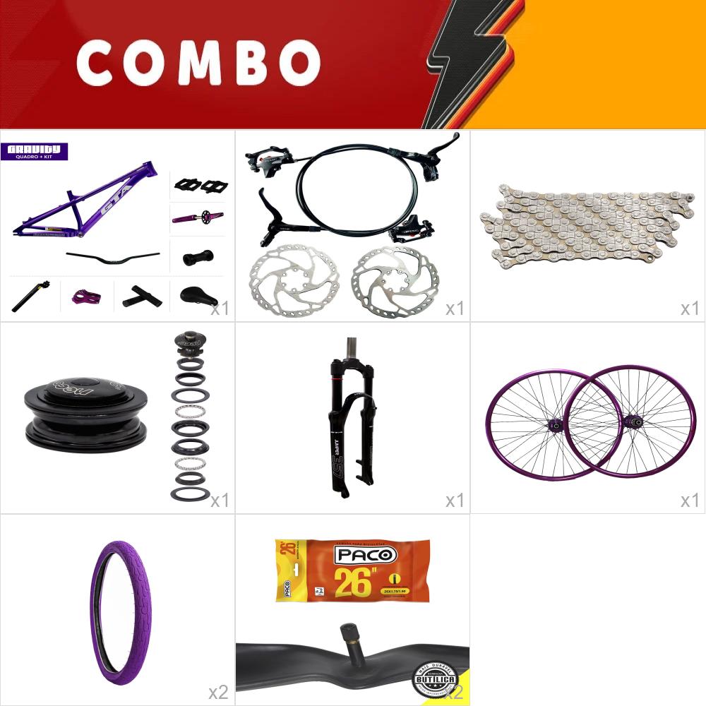  combo gravity roxo com freio hidraulico - <b>completo - confira os itens