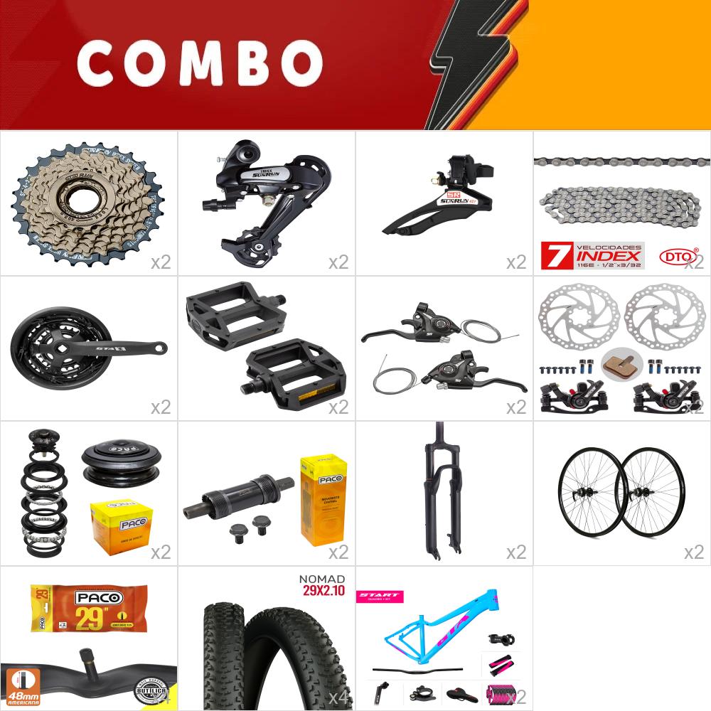         combo 29 2x start tam. 15.5 fem. azul/rosa - sem cabos e conduites - confira itens 