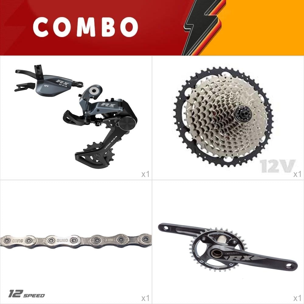 Combo 1x kit relação 1x12 rx black - pedivela integrado com central, corrente, cassete 11/52, alavanca e cambio - confira itens