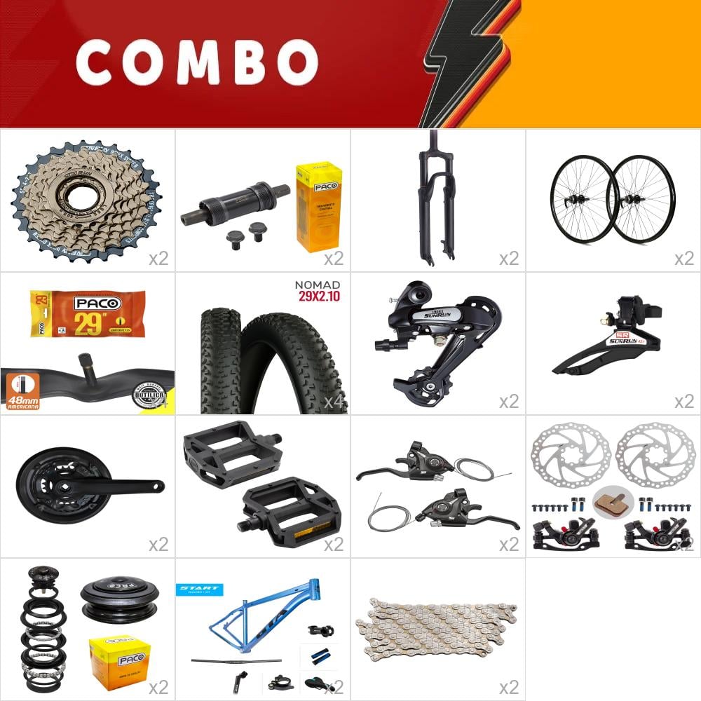           combo para montar 2x gta start 29 azul/preto 17 - 21v sunrun - confira itens