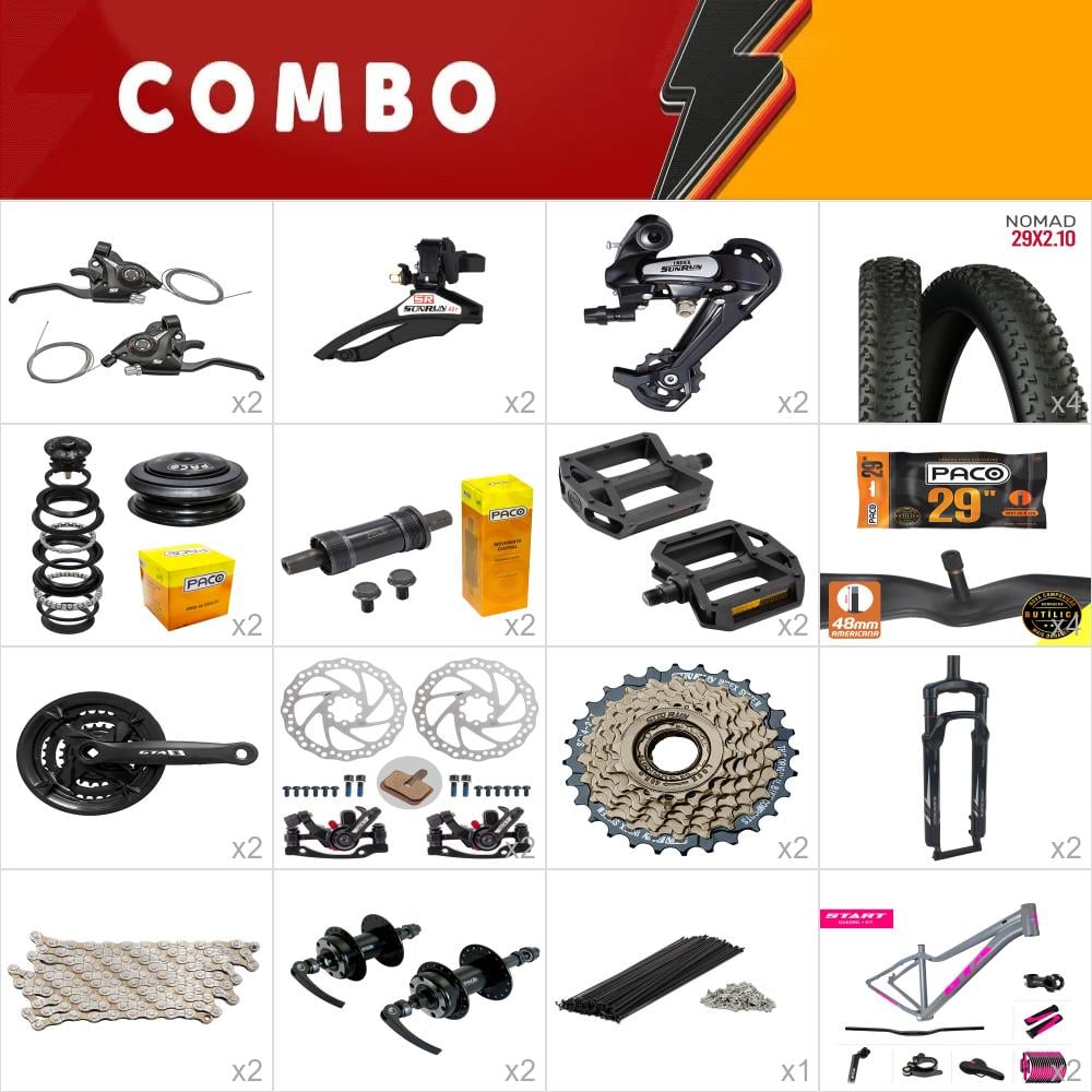                     combo 2x gta start aro 29 tam 15.5 fem cinza/rosa 21v sun run - sem aros, cabos e conduites - confira os itens