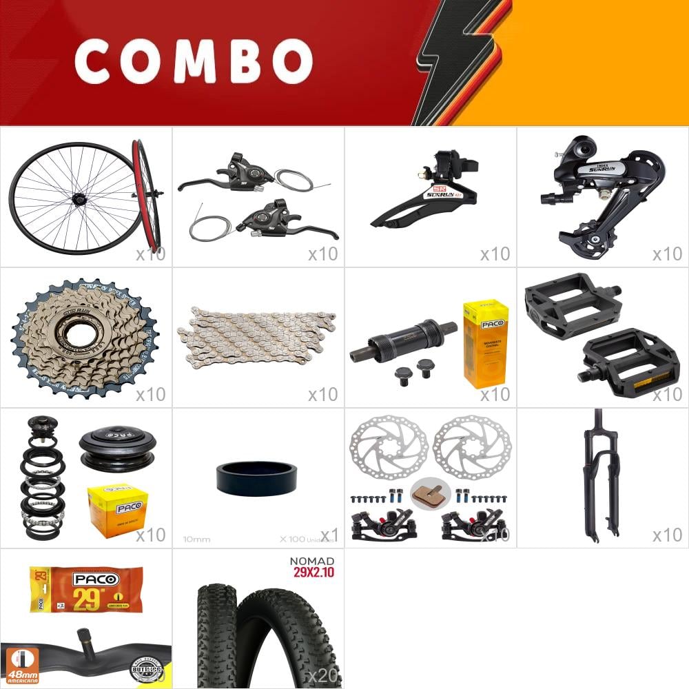            combo para montar 10x gta start 21v sunrun com roda montada - sem quadro/kit - falta  pedivela - confira os itens