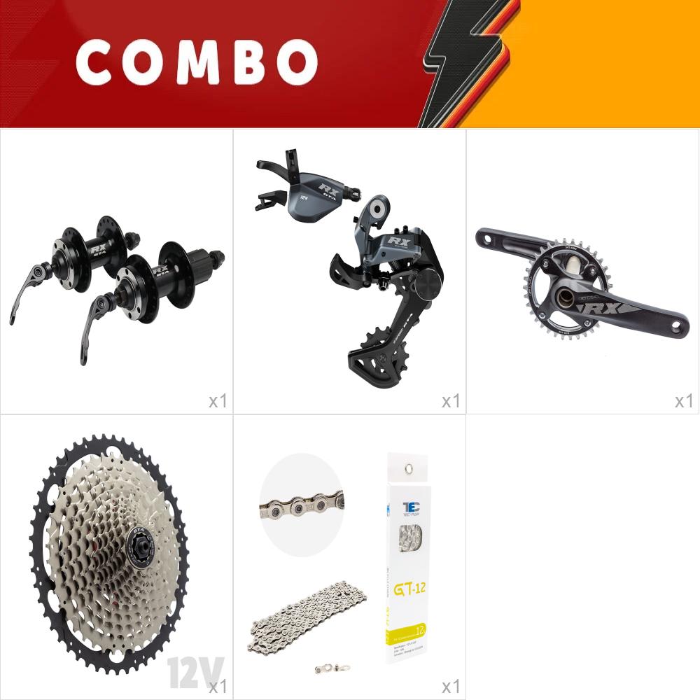 1x kit relação 12v rx black(pedivela integrado, central, cubos, corrente, cassete, trocador e cambio)