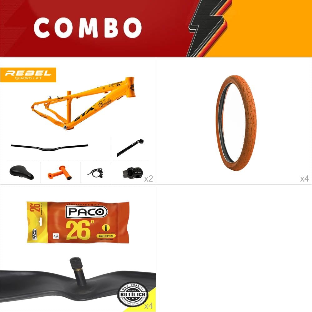     combo 2x kit rebel laranja + kit + 4 pneus fire laranja + 4 camaras  - confira os itens