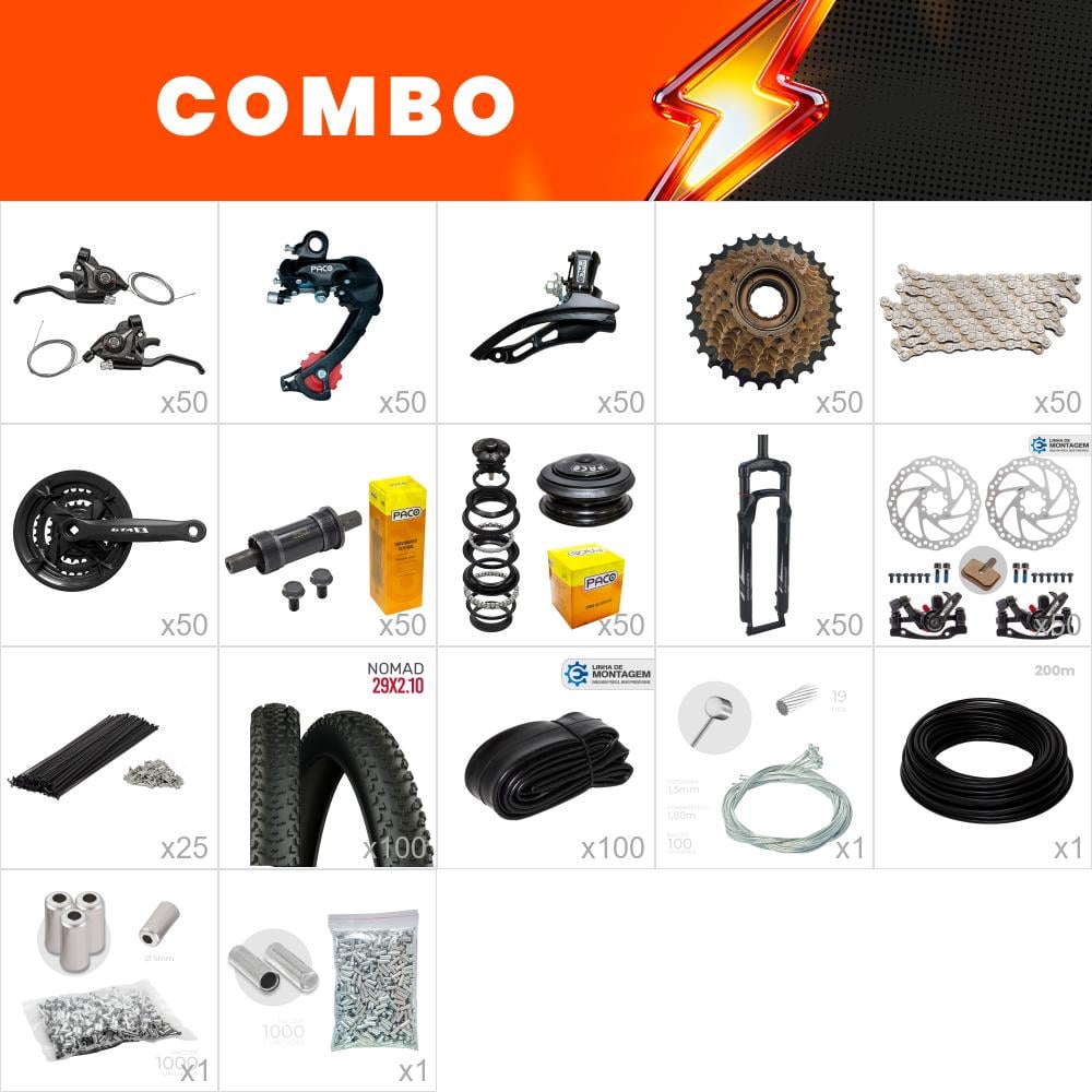 Combo montagem 50x bikes start - relação paco -  (não acompanha quadro kit, aros, pedais, cubos) - confira os itens