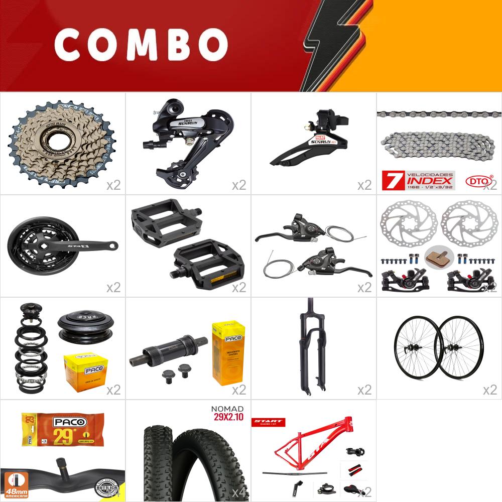         combo 29 2x start tam. 15.5 vermelho - sem cabos e conduites - confira itens