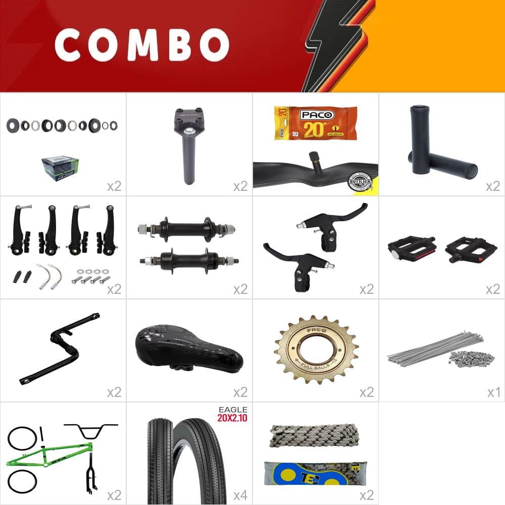 Combo bmx 2x gta flip verde/preto - falta direção standard e roda dentada - confira os itens