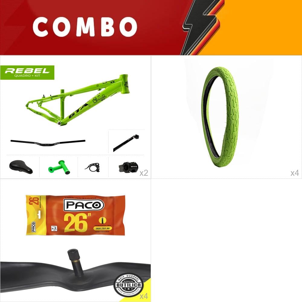     combo 2x kit rebel verde + kit + 4 pneus fire verde + 4 camaras - confira os itens