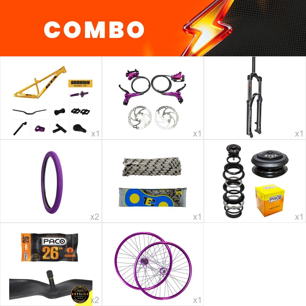                combo 1 bike gravity cor lançamento - dourado com freio hidraulico - confira os itens
