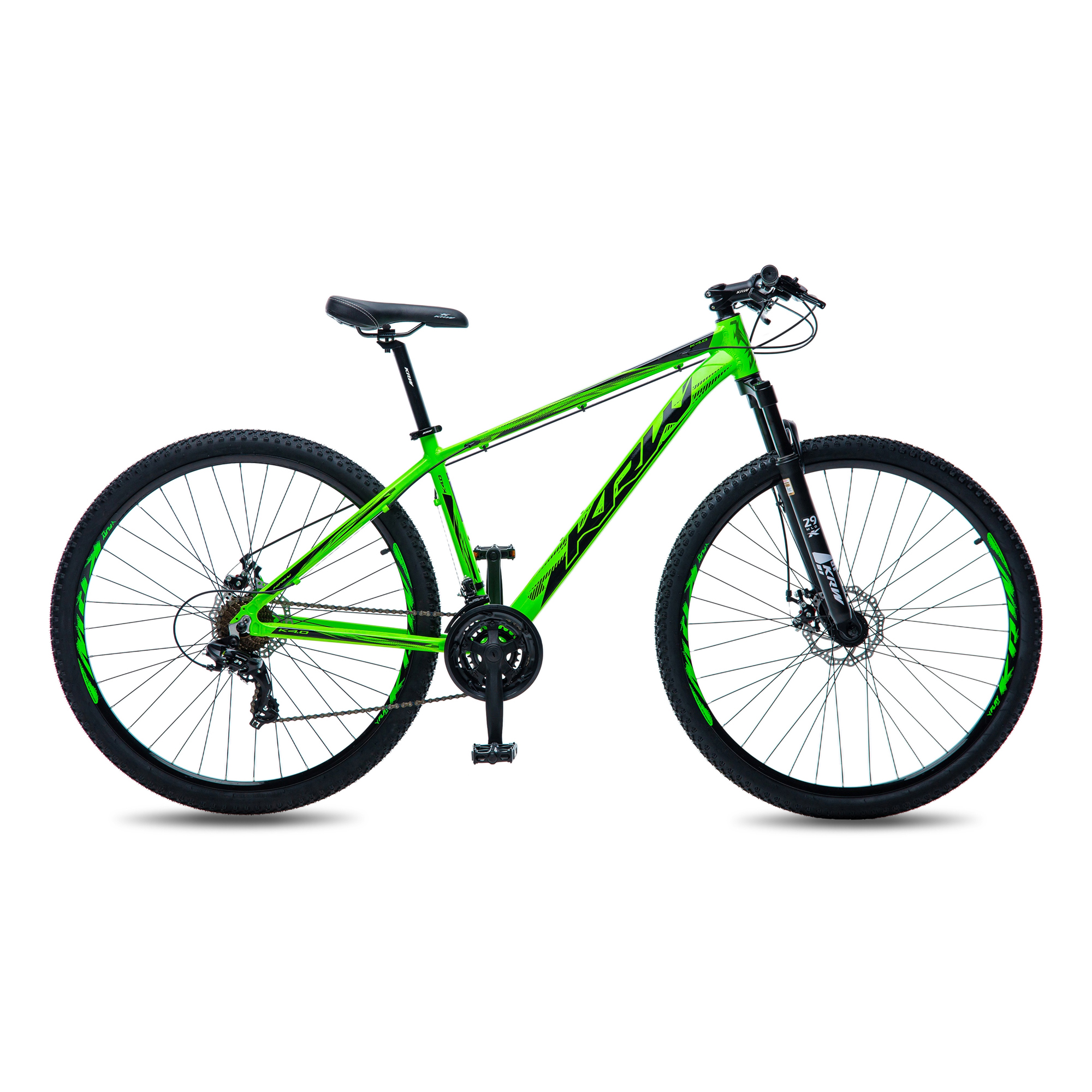 Bicicleta aro 29 krw alumínio shimano acera 27v freio hidráulico c/ trava ombro w10 verde/preto 21