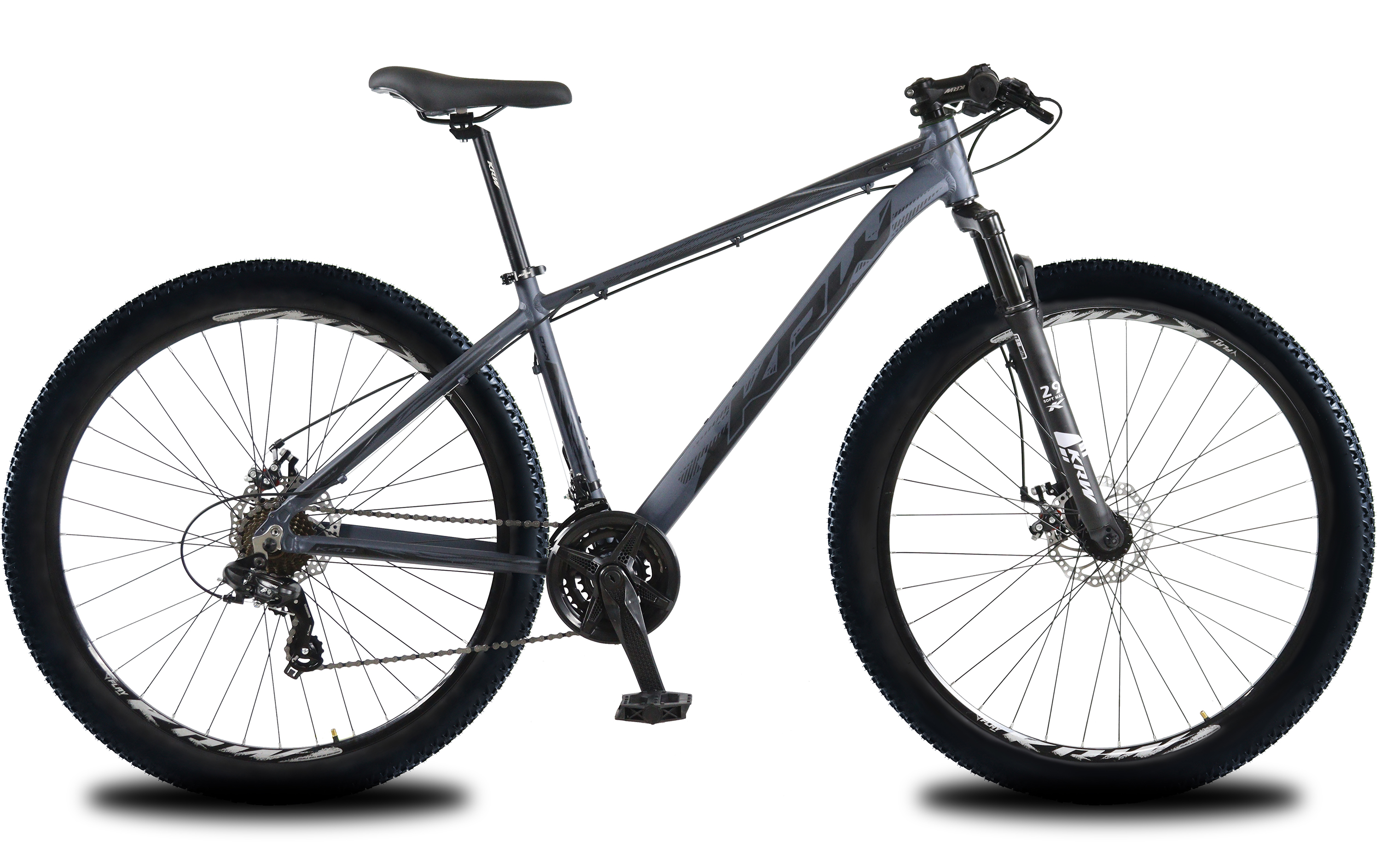 Bicicleta aro 29 krw alumínio shimano acera 27v freio hidráulico c/ trava ombro w10 grafite/preto 15.5