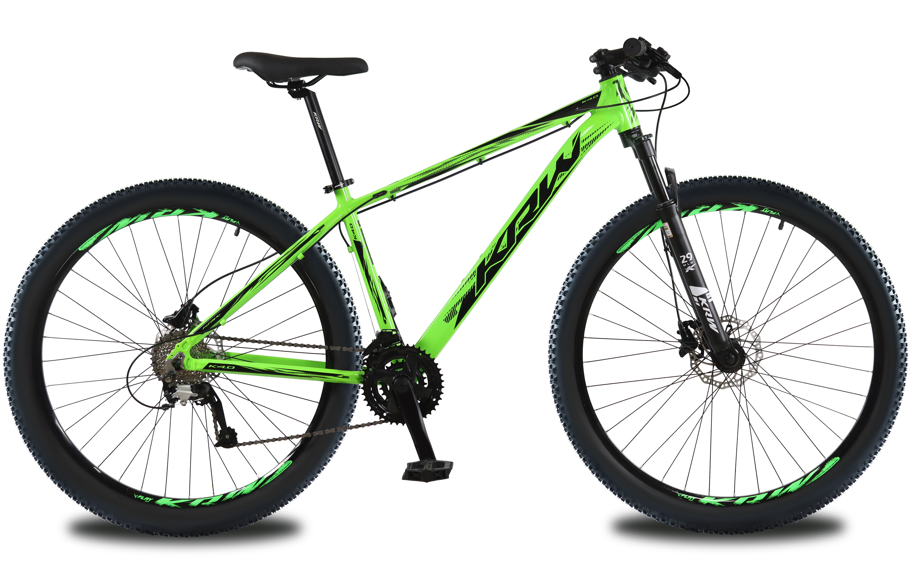 Bicicleta aro 29 krw alumínio 27v freio hidráulico com trava de ombro cassete w6 verde/preto 21