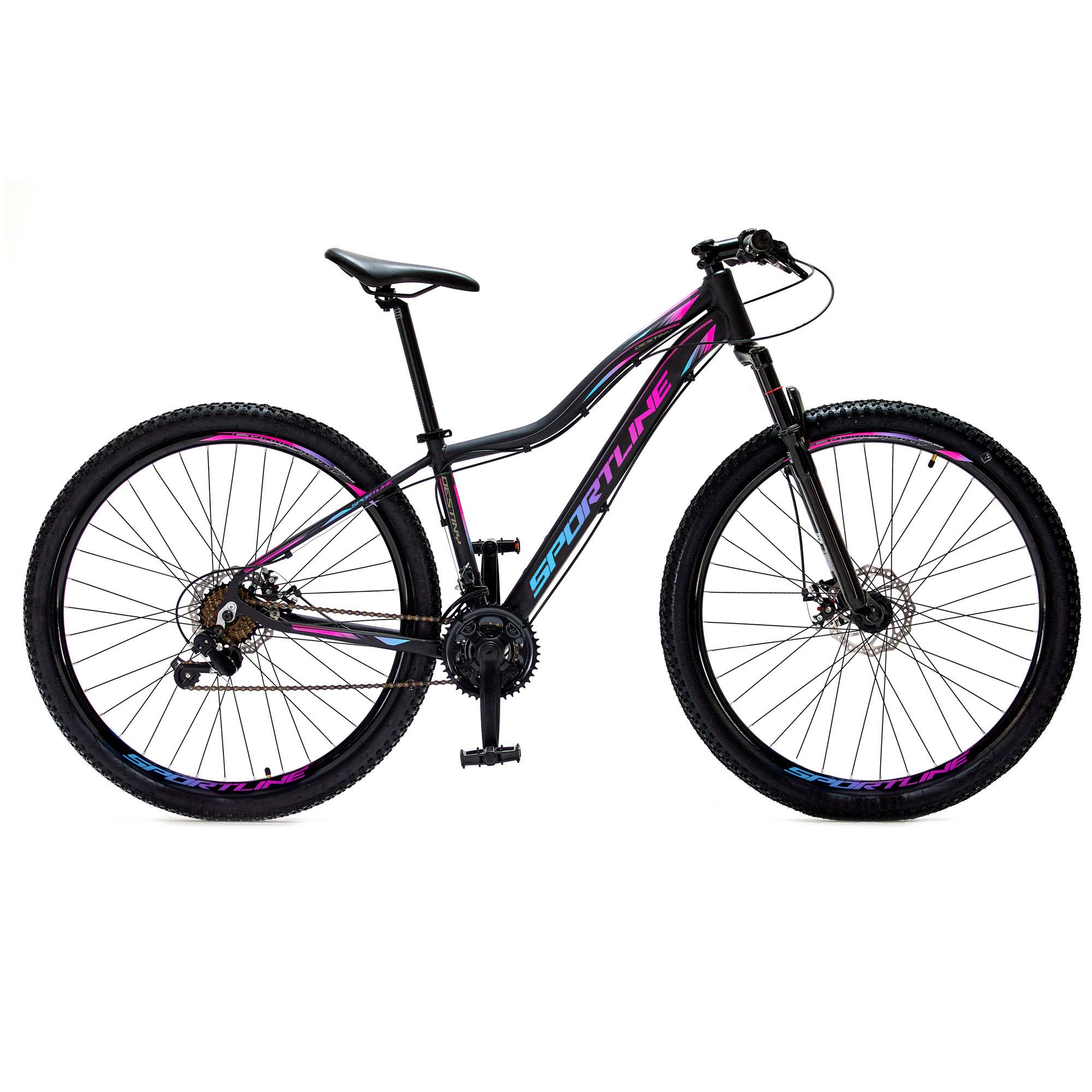 Bicicleta 29 shimano tz 21v freio a disco st1 preto/pink e azul 15.5