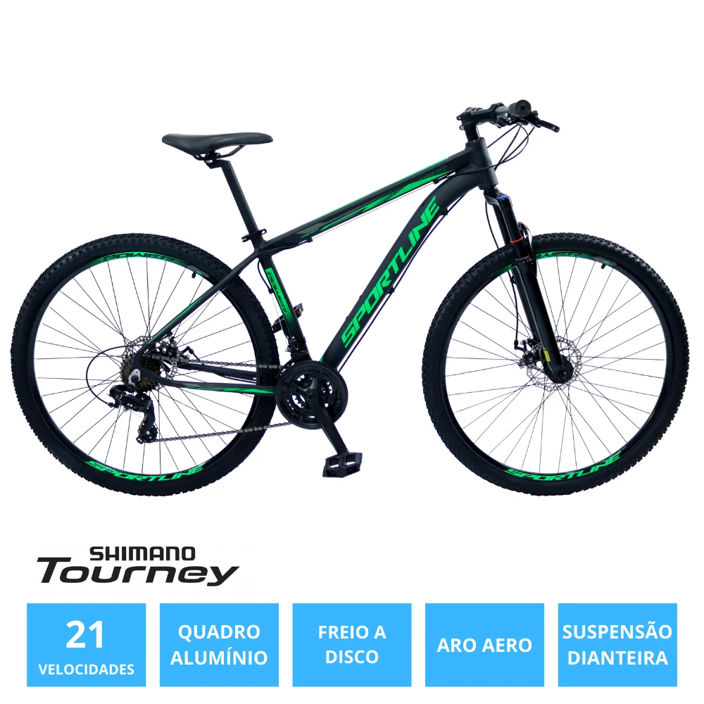 Bicicleta 29 shimano tz 21v freio a disco st1 preto/verde 19