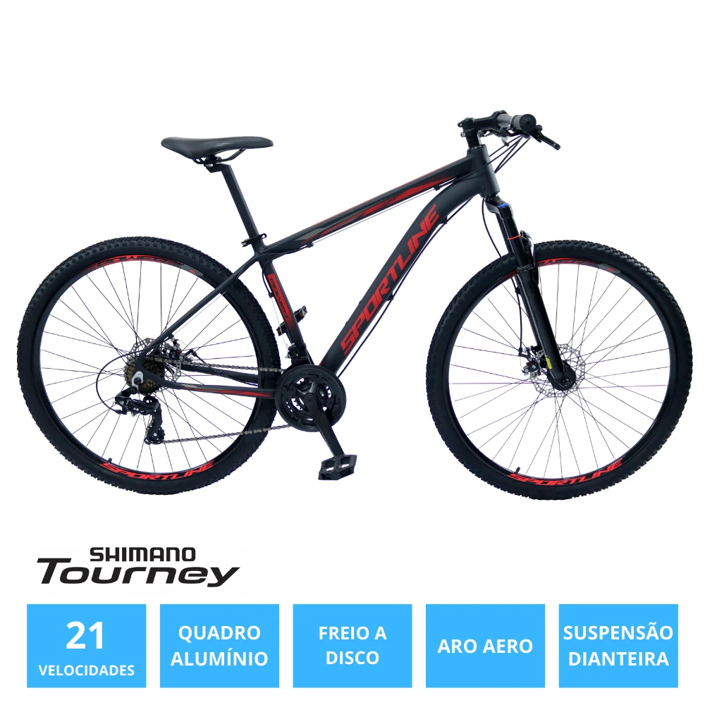 Bicicleta 29 shimano tz 21v freio a disco st1 preto/vermelho 17
