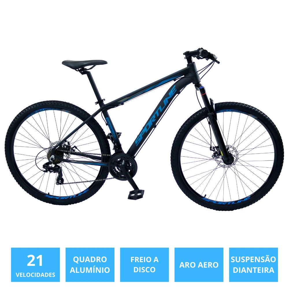Bicicleta 29 câmbio importado 21v freio disco st3 preto/azul 19
