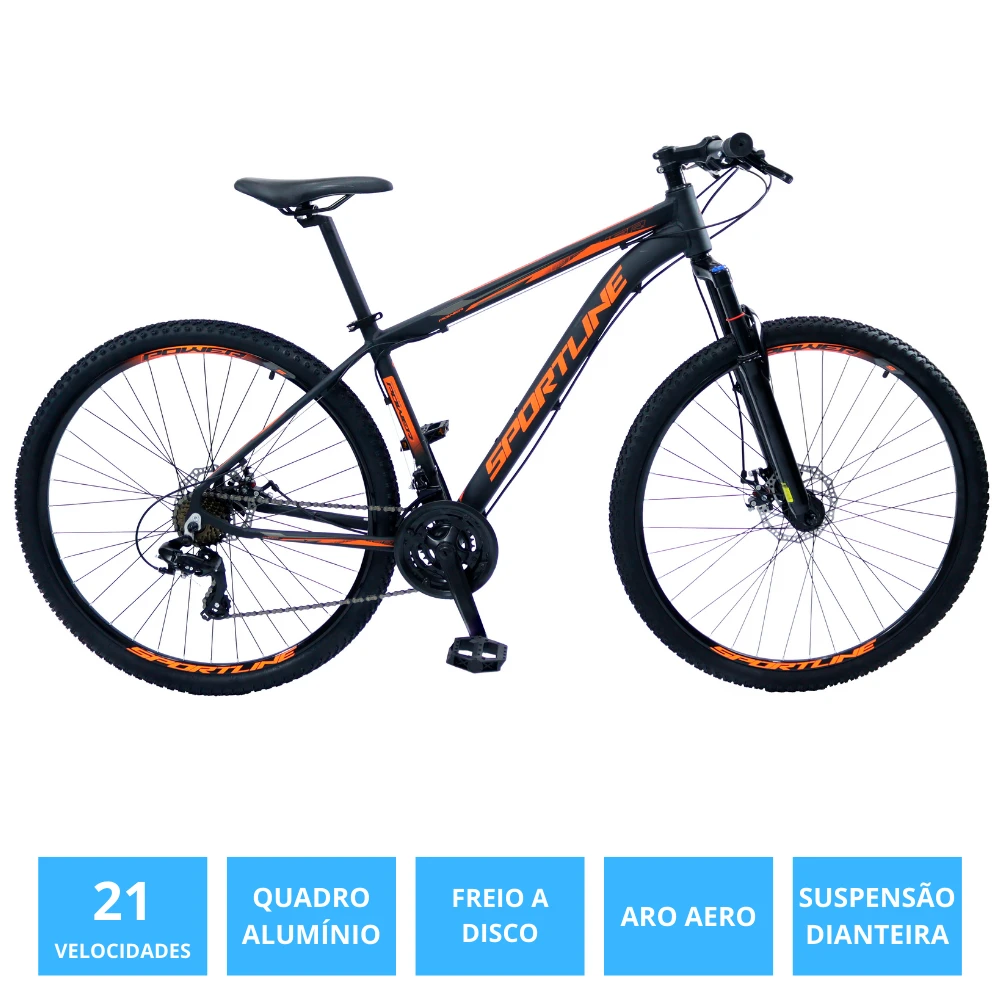 Bicicleta 29 câmbio importado 21v freio disco st3 preto/laranja 17