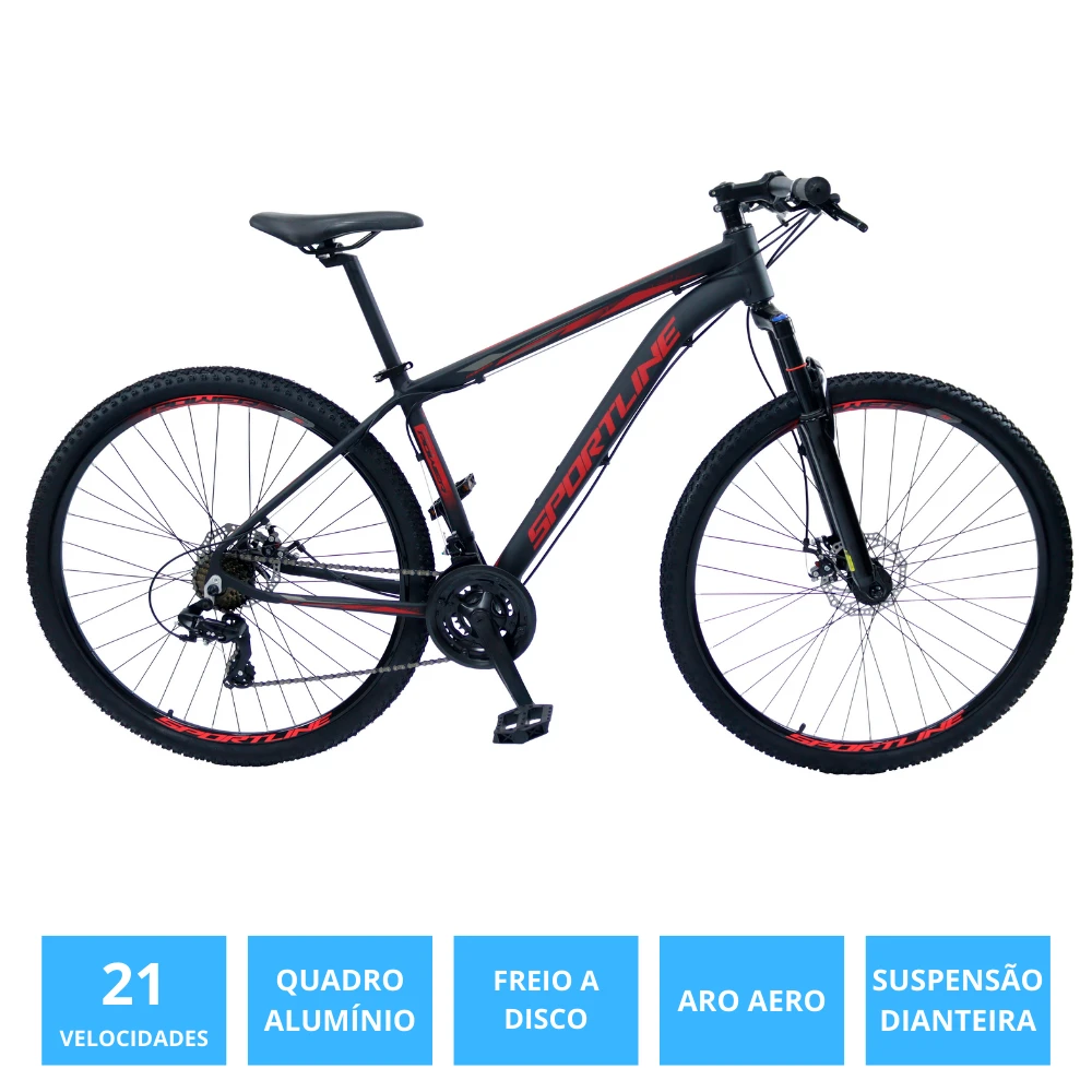 Bicicleta 29 câmbio importado 21v freio disco st3 preto/vermelho 19