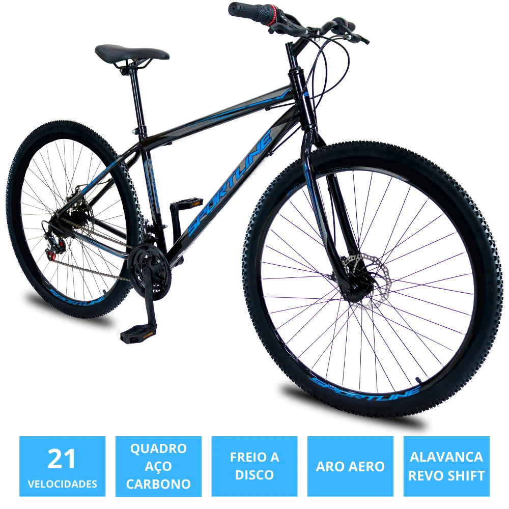 Bicicleta 29 aço carbono 21v freio disco st13 preto/azul