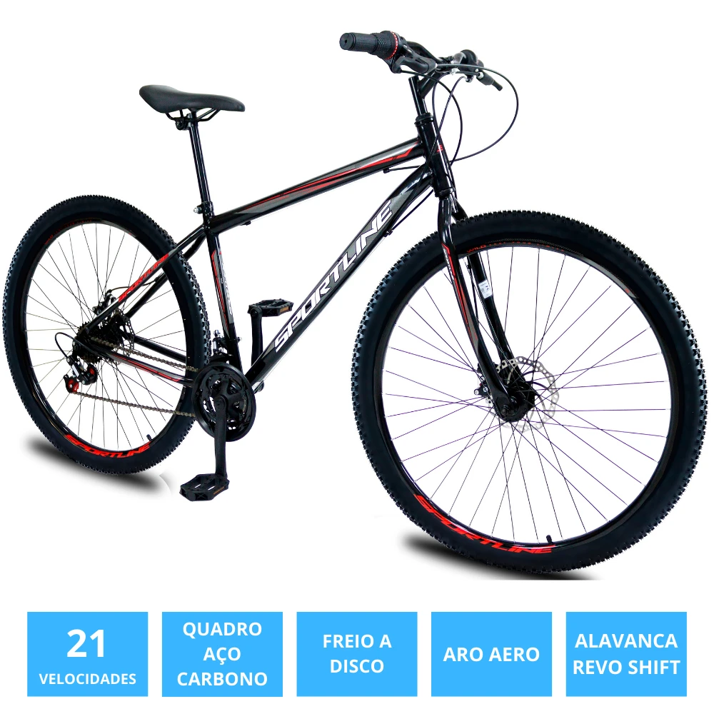 Bicicleta 29 aço carbono 21v freio disco st13 preto/branco