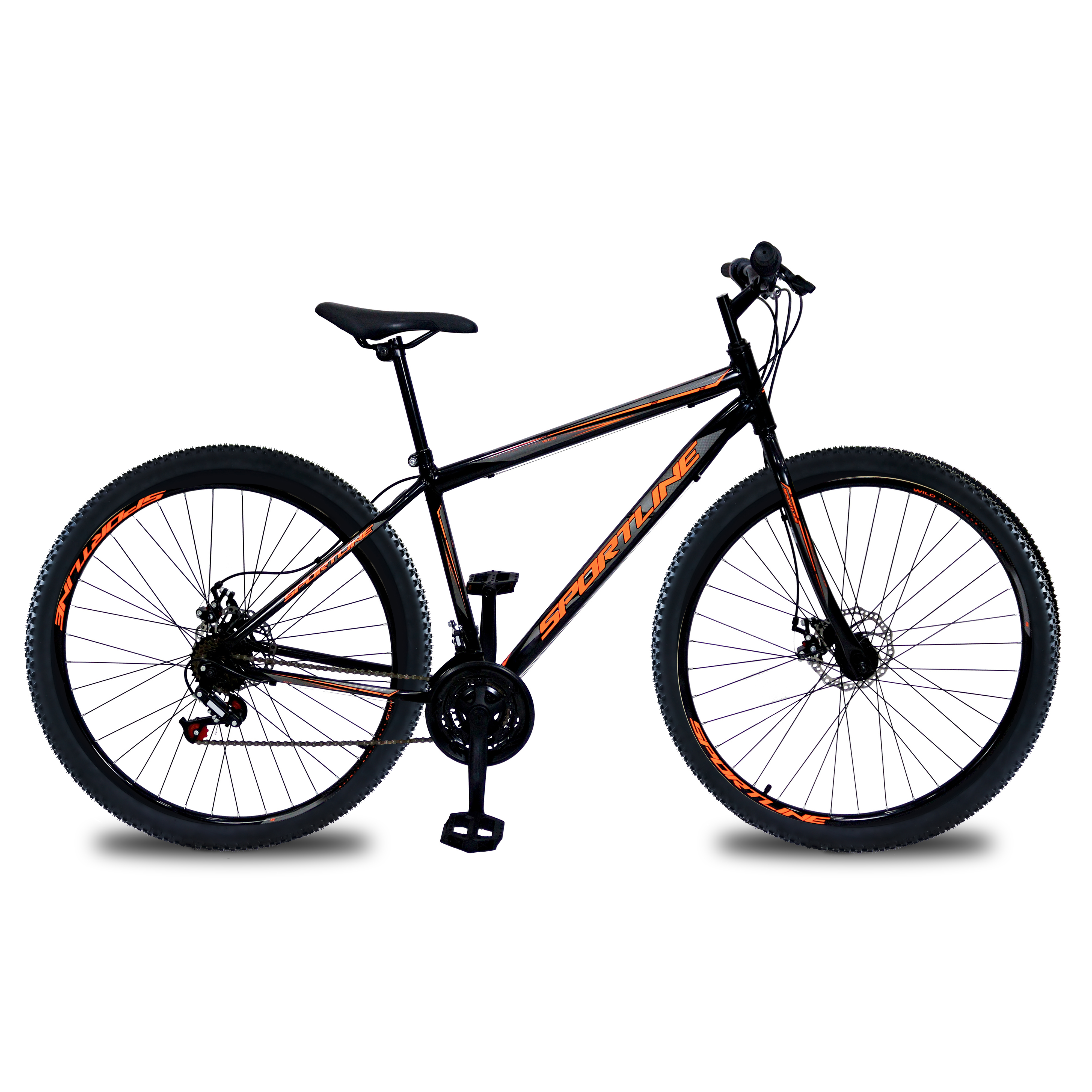 Bicicleta 29 aço carbono 21v freio disco st13 preto/laranja
