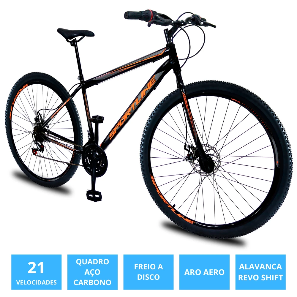 Bicicleta 29 aço carbono 21v freio disco st13 preto/laranja