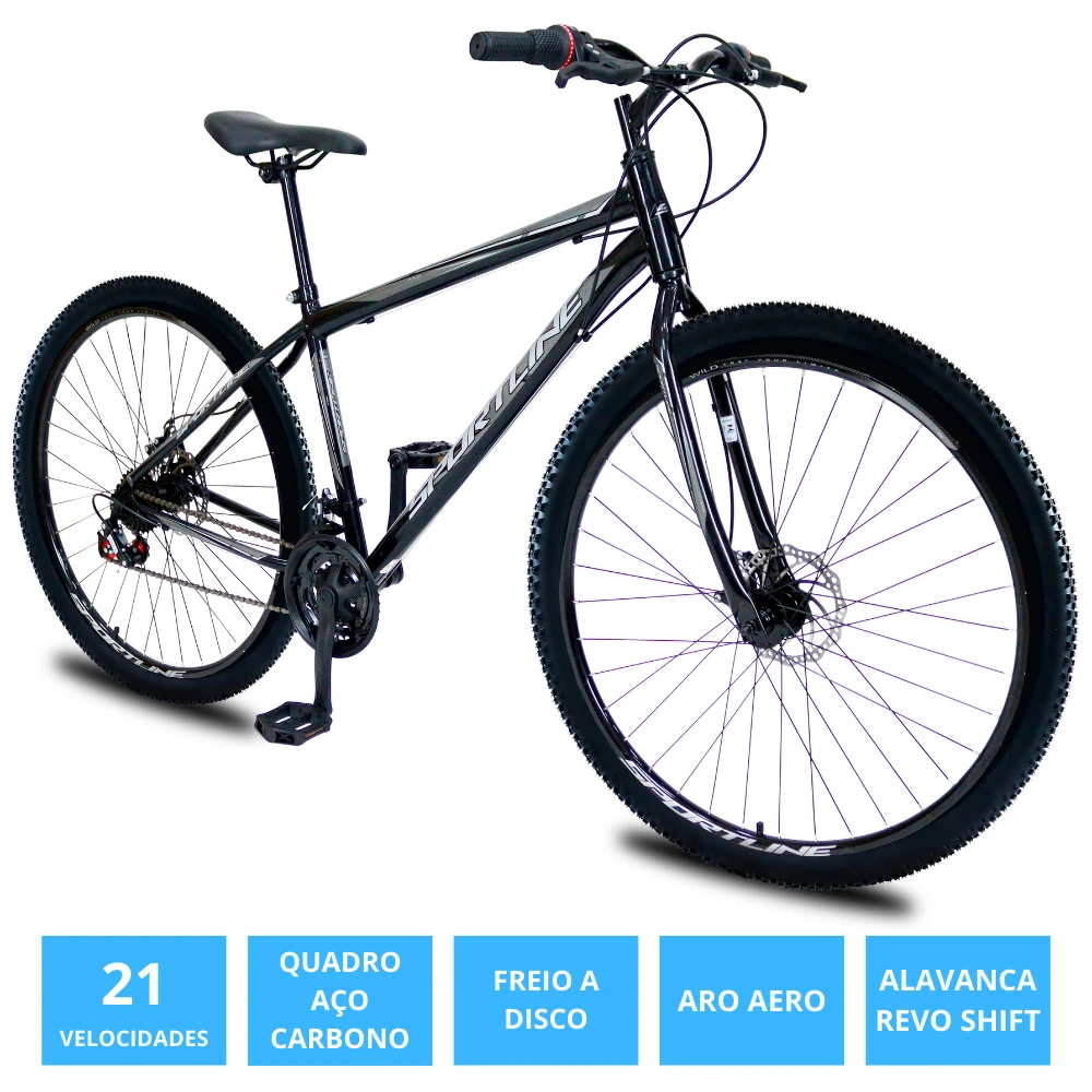 Bicicleta 29 aço carbono 21v freio disco st13 preto/prata