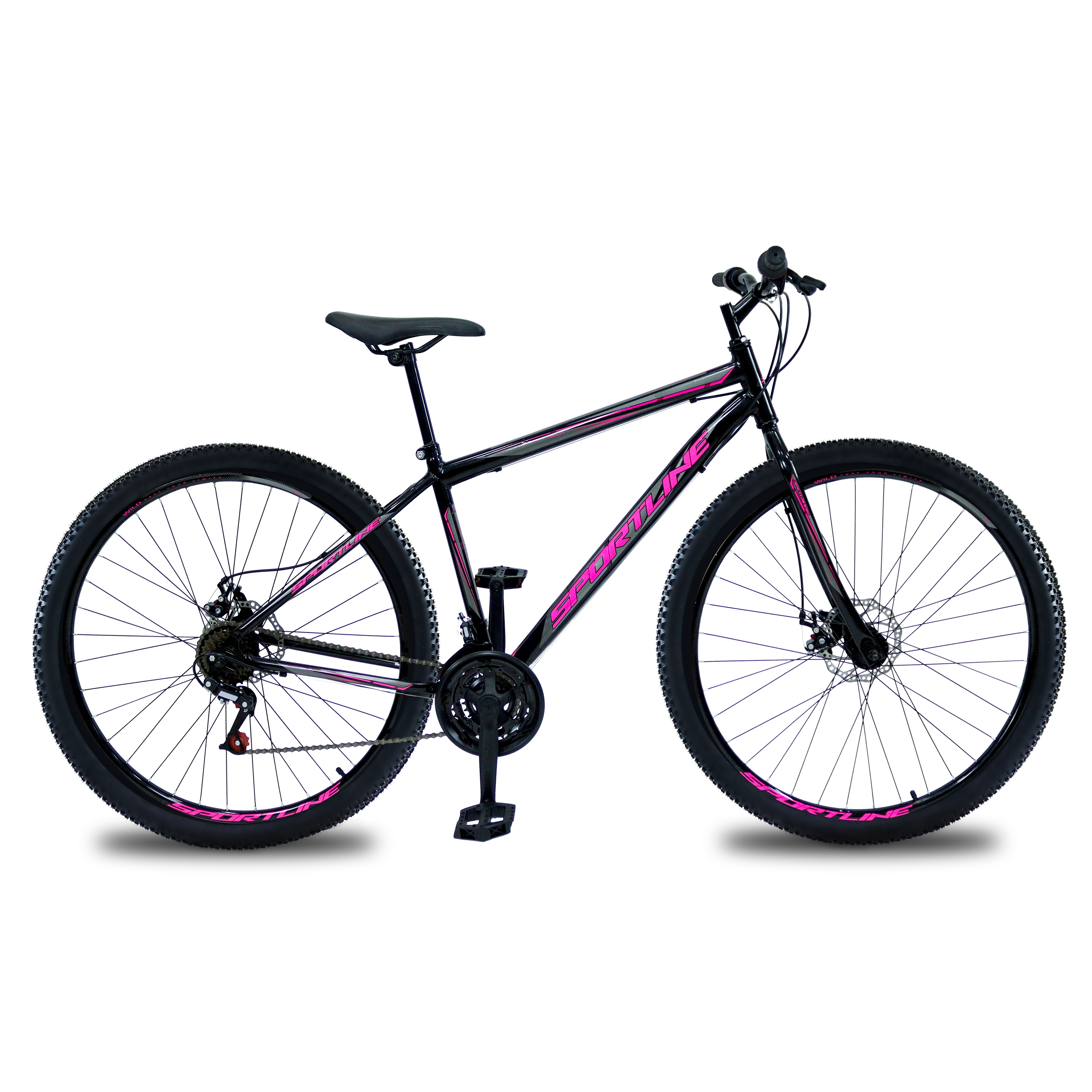 Bicicleta 29 aço carbono 21v freio disco st13 preto/rosa