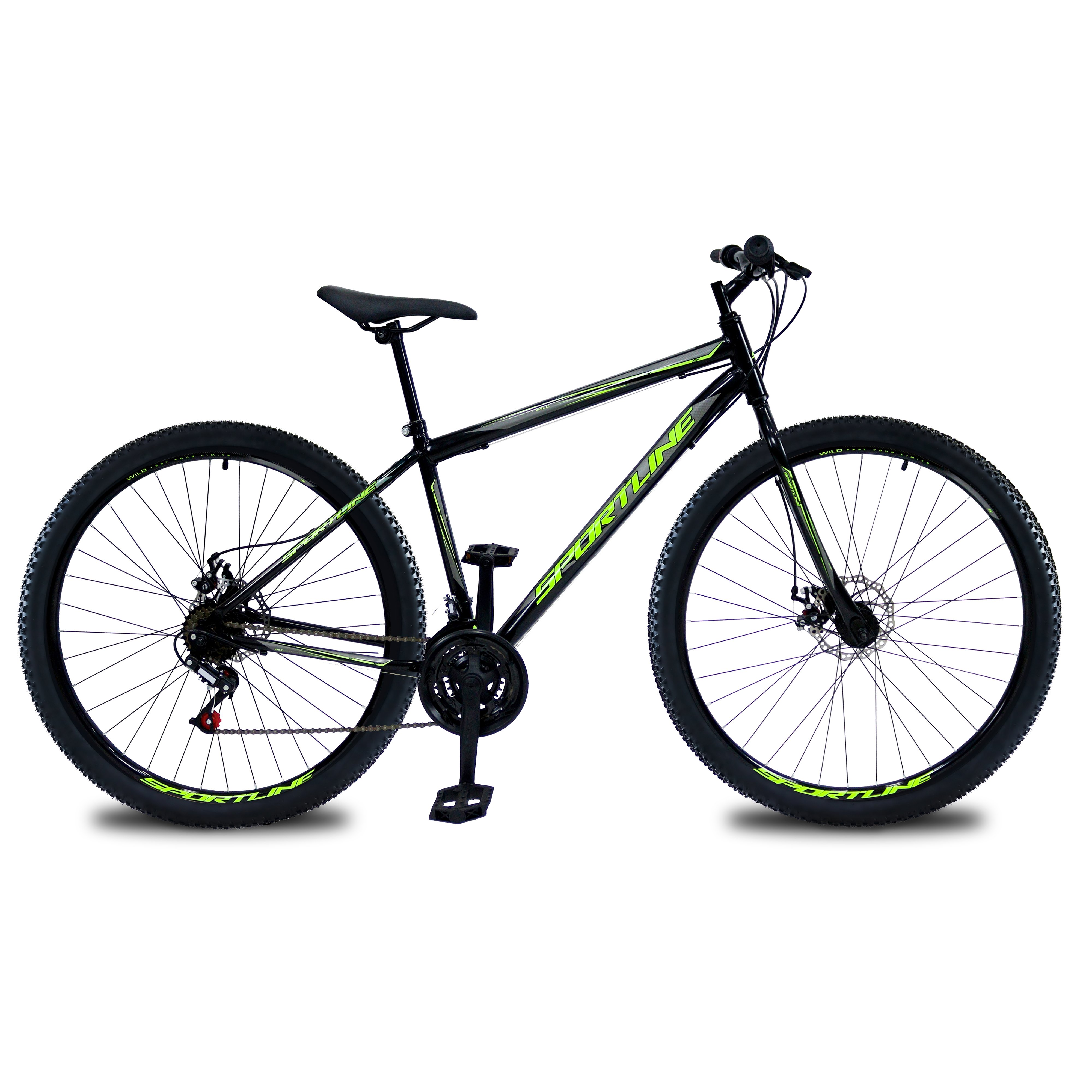 Bicicleta 29 aço carbono 21v freio disco st13 preto/verde