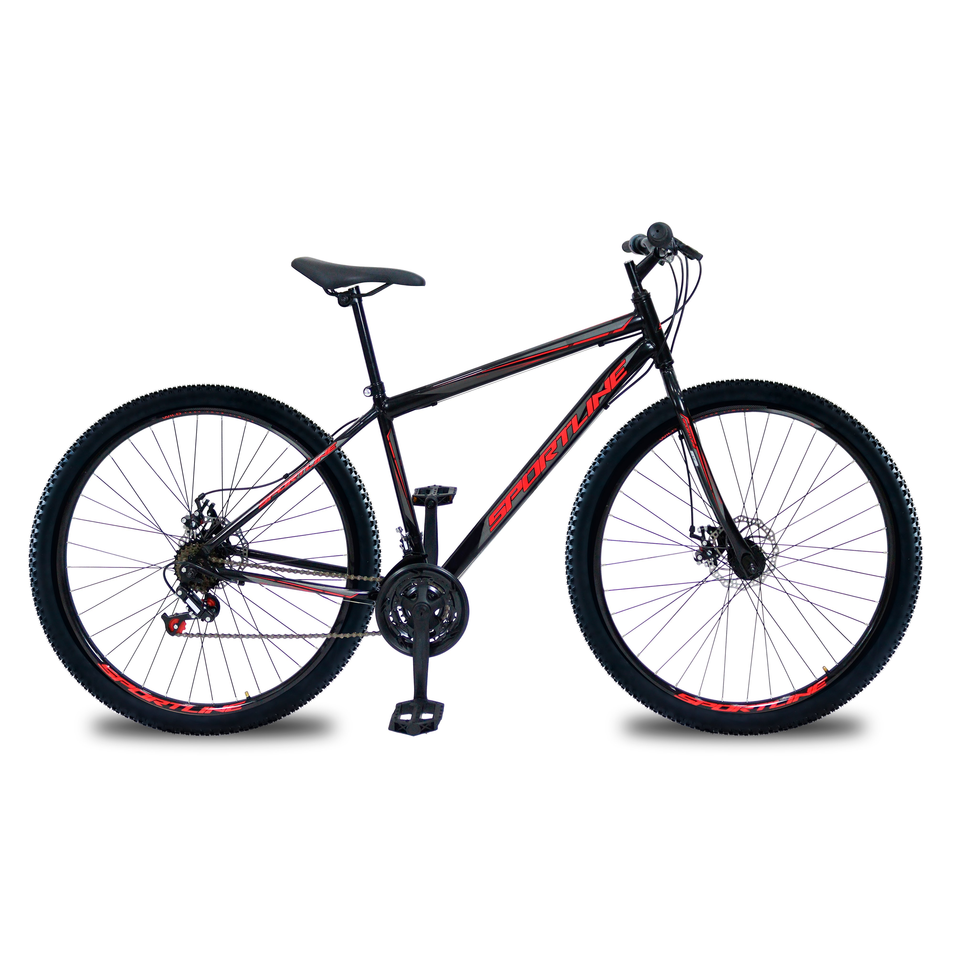 Bicicleta 29 aço carbono 21v freio disco st13 preto/vermelho