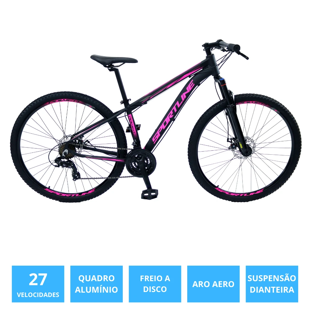 Bicicleta 29 câmbio importado 27v freio disco st7 preto/rosa 15.5