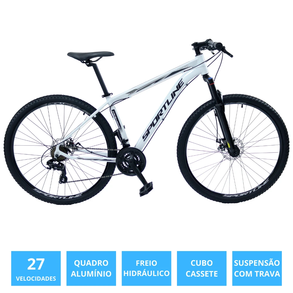 Bicicleta 29 importado 27v freio hidr. c/ trava cassete st11 branco/preto 17