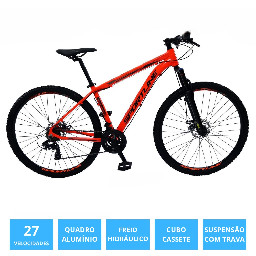 Bicicleta 29 importado 27v freio hidr. c/ trava cassete st11 laranja/preto 19