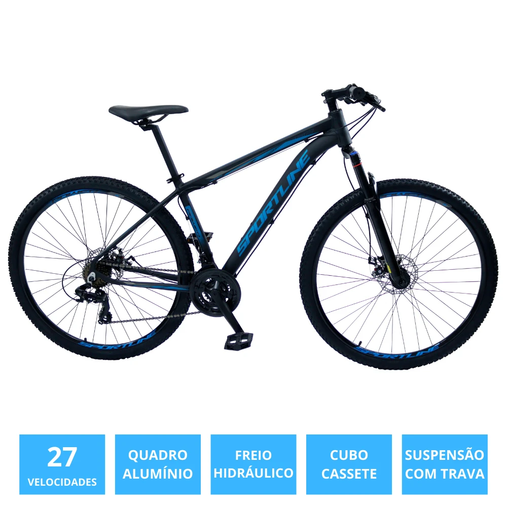 Bicicleta 29 importado 27v freio hidr. c/ trava cassete st11 preto/azul 17