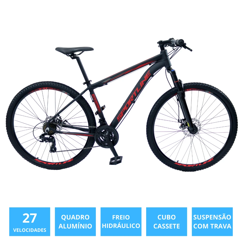 Bicicleta 29 importado 27v freio hidr. c/ trava cassete st11 preto/vermelho 17