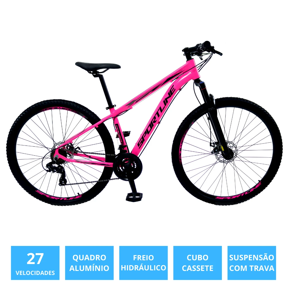Bicicleta 29 importado 27v freio hidr. c/ trava cassete st11 rosa/preto 15.5
