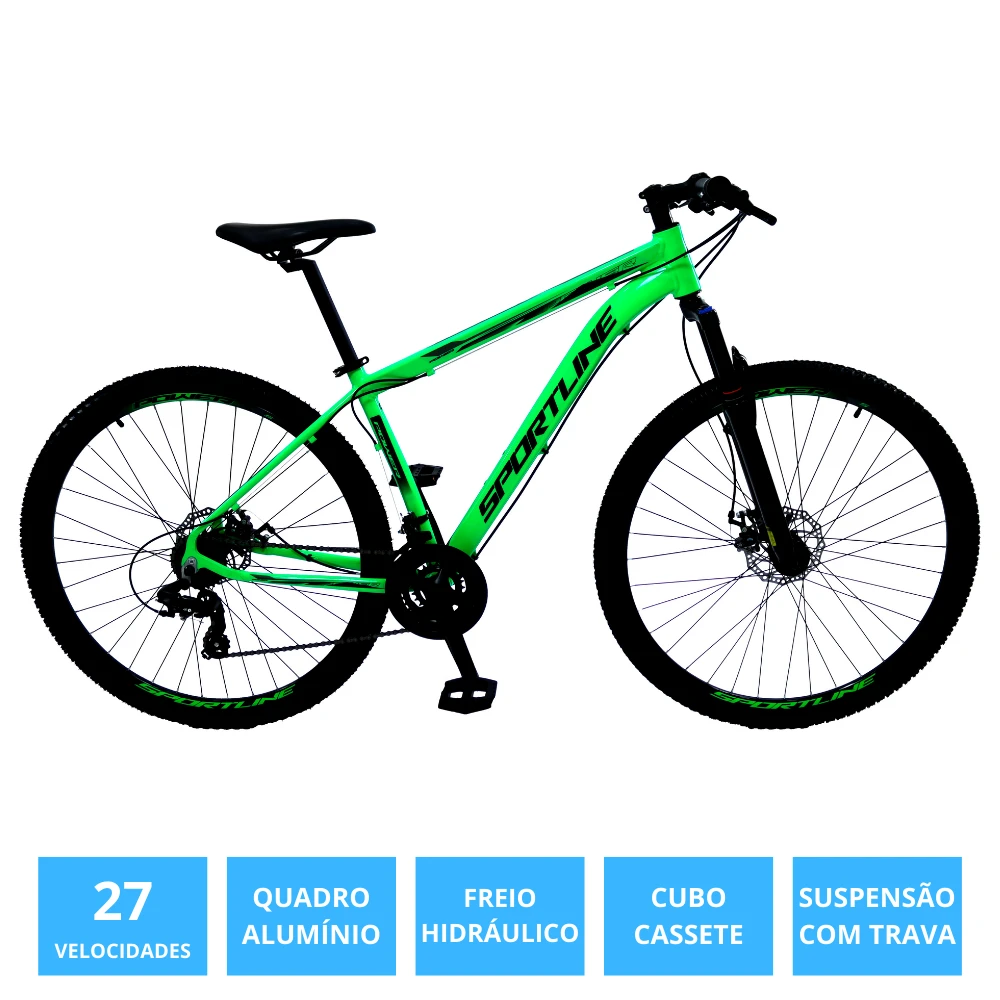 Bicicleta 29 importado 27v freio hidr. c/ trava cassete st11 verde/preto 17