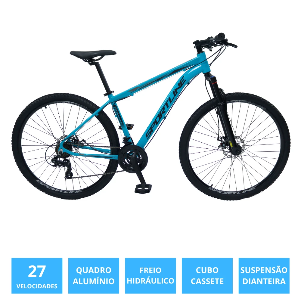 Bicicleta 29 importado 27v freio hidráulico cassete st12 azul/preto 17