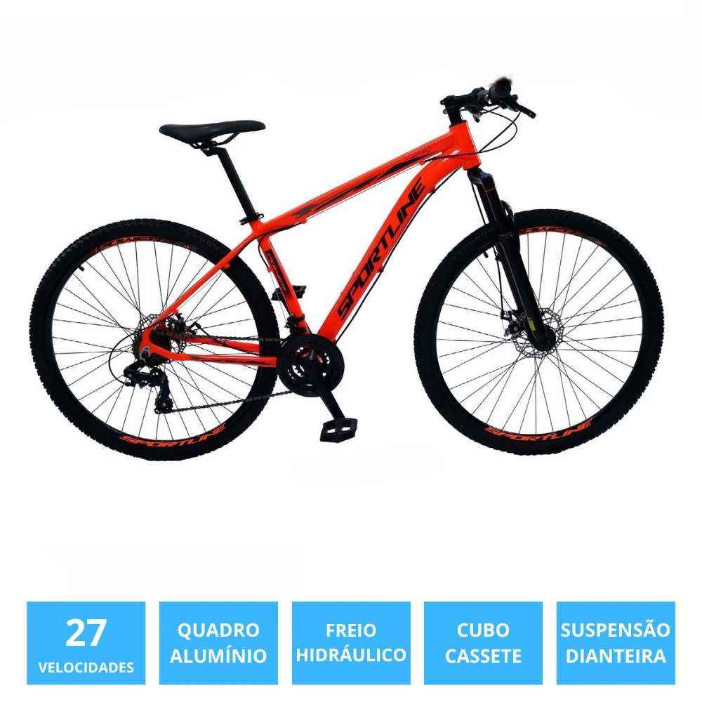 Bicicleta 29 importado 27v freio hidráulico cassete st12 laranja/preto 17
