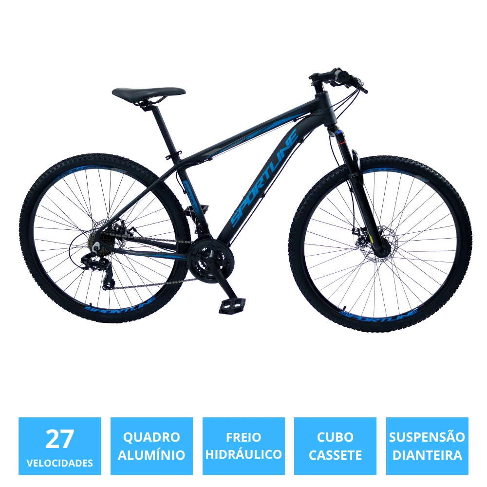 Bicicleta 29 importado 27v freio hidráulico cassete st12 preto/azul 17