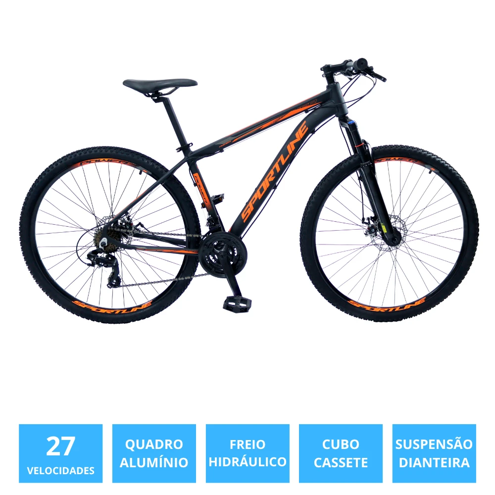 Bicicleta 29 importado 27v freio hidráulico cassete st12 preto/laranja 17