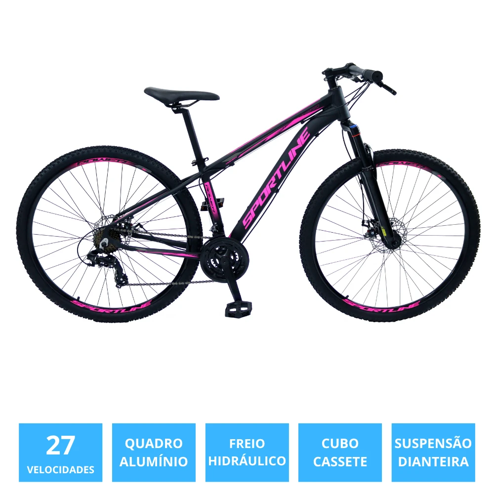Bicicleta 29 importado 27v freio hidráulico cassete st12 preto/rosa 15.5