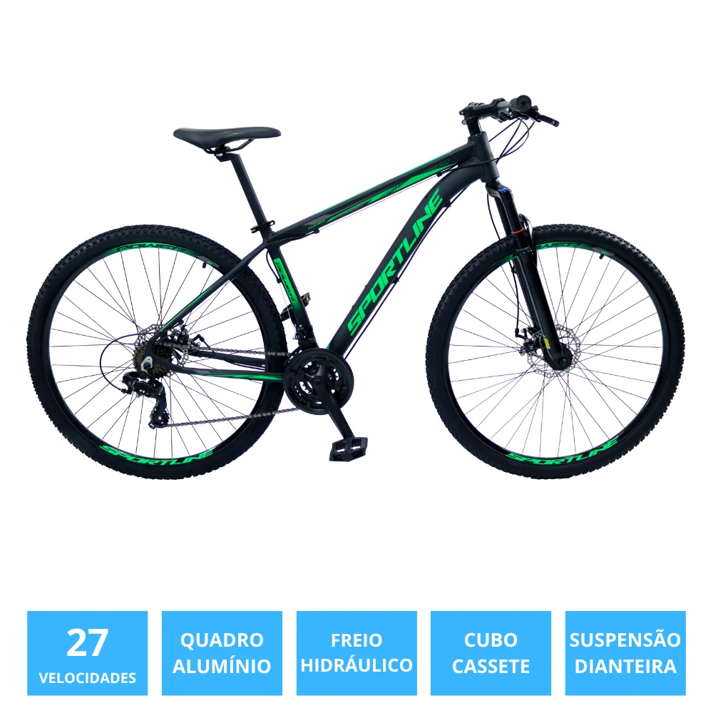Bicicleta 29 importado 27v freio hidráulico cassete st12 preto/verde 17