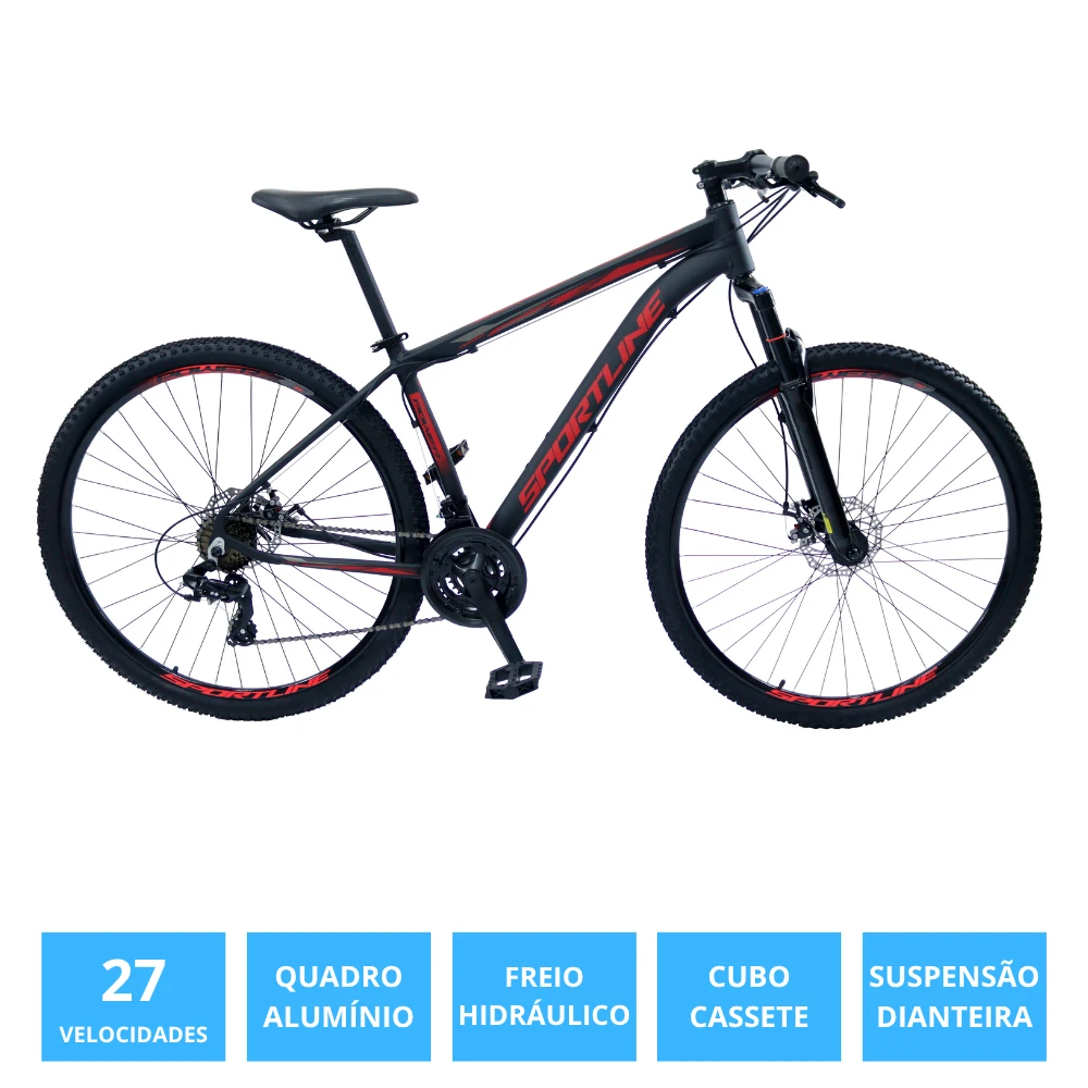 Bicicleta 29 importado 27v freio hidráulico cassete st12 preto/vermelho 17