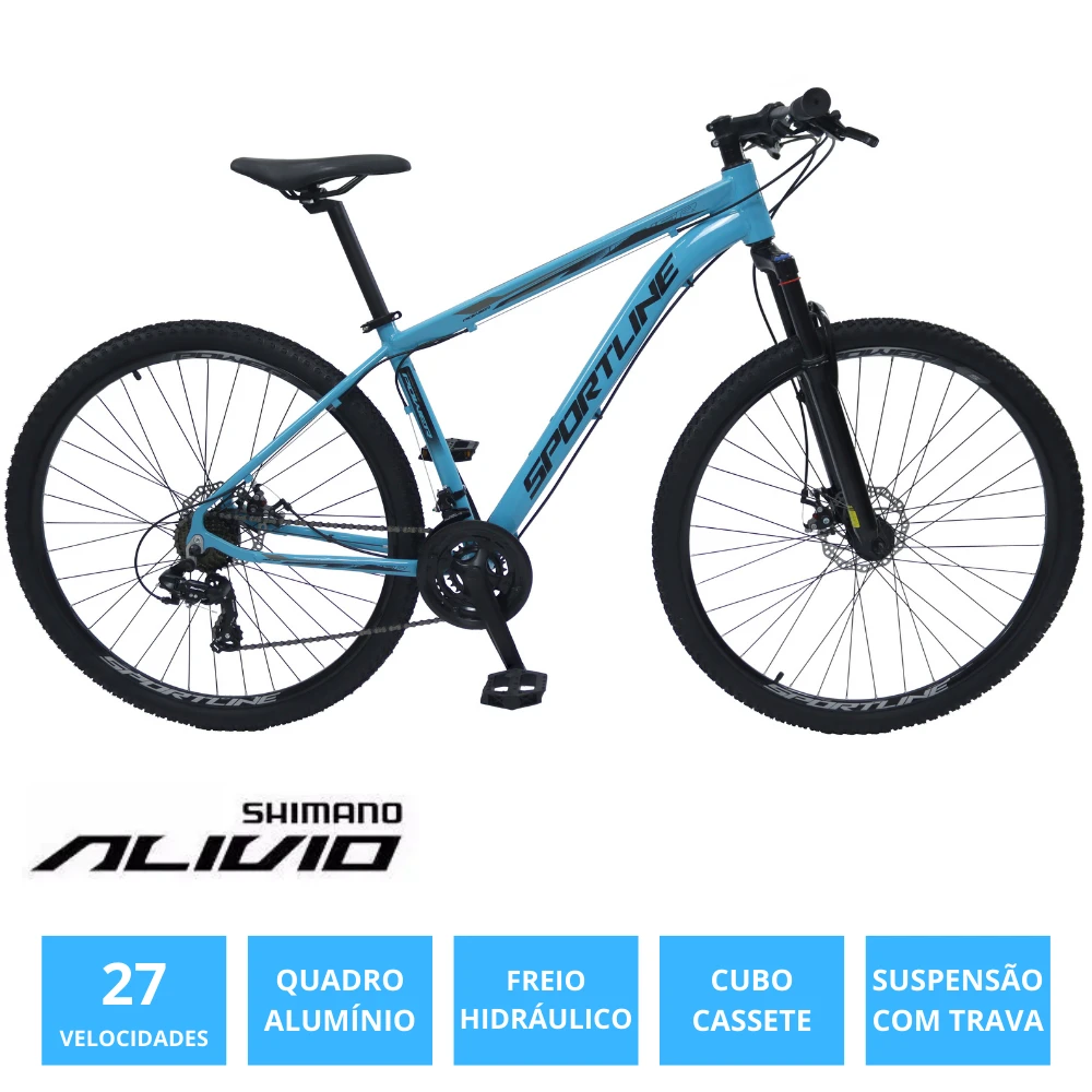 Bicicleta 29 shimano alivio 27v freio hidr. c/ trava cassete st10 azul/preto 17
