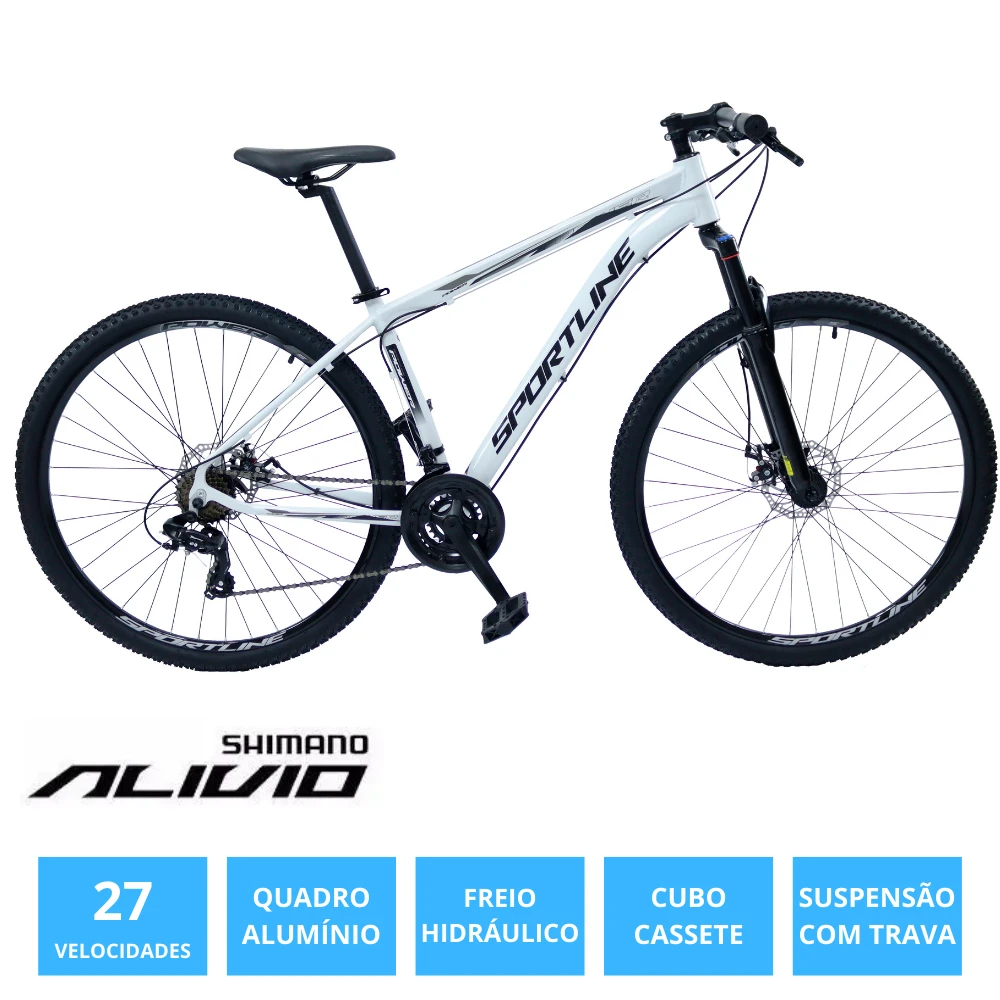 Bicicleta 29 shimano alivio 27v freio hidr. c/ trava cassete st10 branco/preto 19