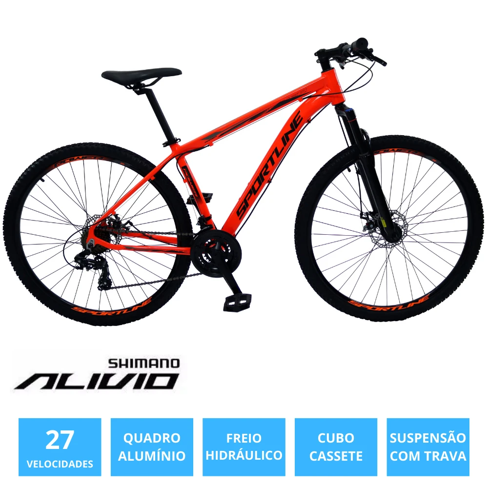 Bicicleta 29 shimano alivio 27v freio hidr. c/ trava cassete st10 laranja/preto 19