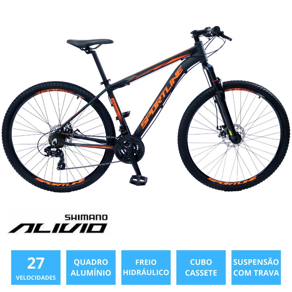 Bicicleta 29 shimano alivio 27v freio hidr. c/ trava cassete st10 preto/laranja 19