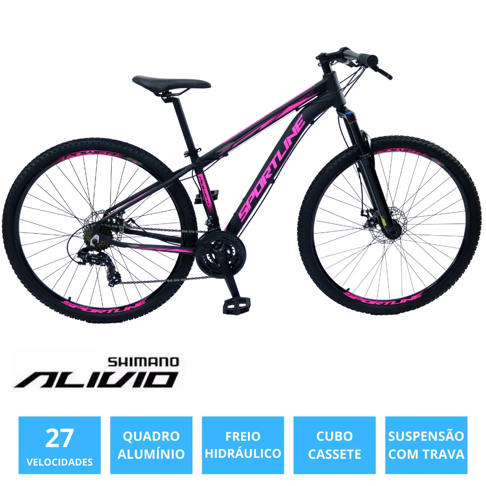 Bicicleta 29 shimano alivio 27v freio hidr. c/ trava cassete st10 preto/rosa 15.5